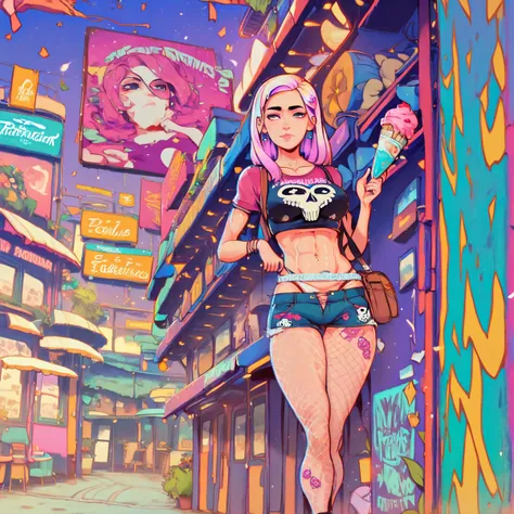 wolf, Background, In chic boho style, in a cafe, Ice cream print, multi-colored neon lights, neon garlands, rose hair, mixed-language_SMS, Japanese graffiti, (beautiful and clear background:1.2),, fantastic paintings ,graffit style, highly detail eyes , un...