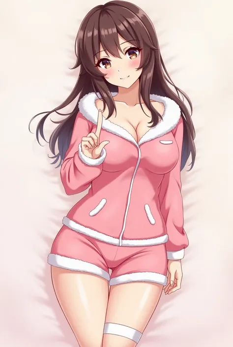 pink fur shirt pajamas , pink mini pajama shorts , knee-high white and pink socks,I put on , Big breasts ,Adult anime 