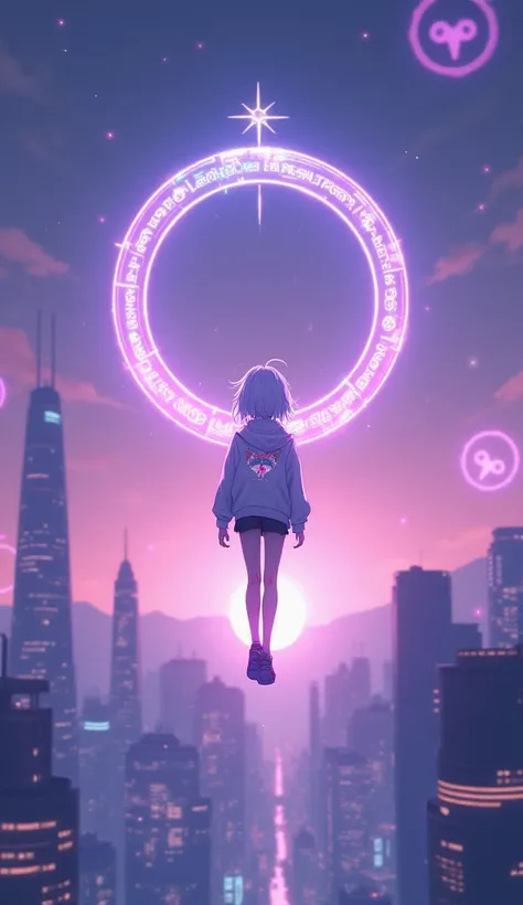  in the light purple night sky 、star々It blinks quietly 、 You can see the silhouette of a futuristic city floating in the distance 。 fills the space 、 、 the objects and displays floating around her 。

among them、 depicts a petite girl floating in the air 。 ...