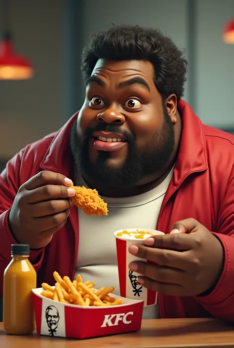 Really Fat and chubby black man eating kfc