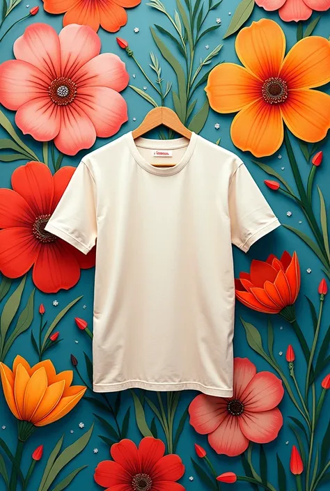 Help design a round neck T-shirt with a variety of floral patterns in bright colors throughout. 