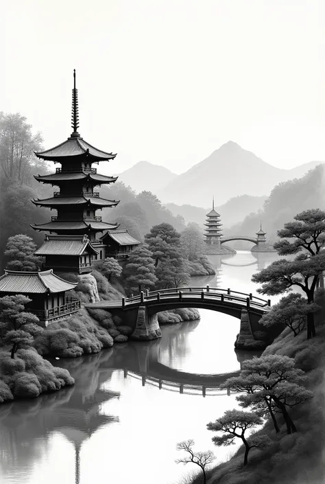 Ink Painting、 black and white、Kyoto、No people