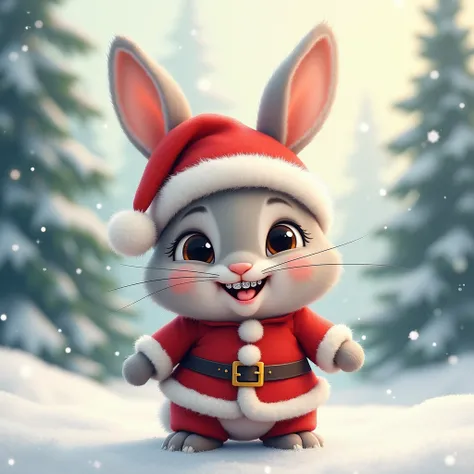  rabbit wearing braces,Put on a Santa suit,  รายละเอียดสูง, แลบลิ้น, 