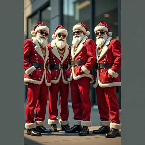 4 Santa Clauses in formal Hip-Hop suits