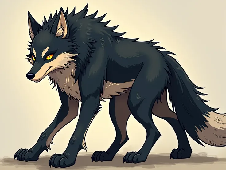 anthro wolf character, possessed by Rika in his body. 
### ** Description Illustration : Possessed Fenrir oleh Rika**

#### **character: Possessed Fenrir**
- **body**: Fenrir adalah serigala anthro dengan bulu hitam pekat and aksen putih di bagian perut, l...