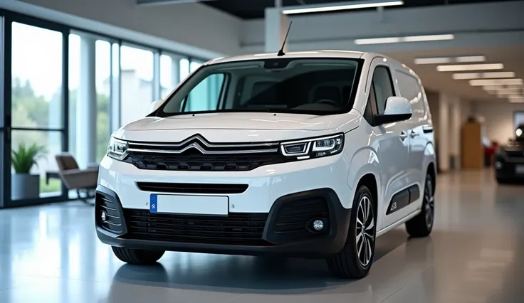 White side view 2025 Citroën Berlingo in the showroom . the front plate reads "( 2025 Citroën Berlingo ) view highlighted.