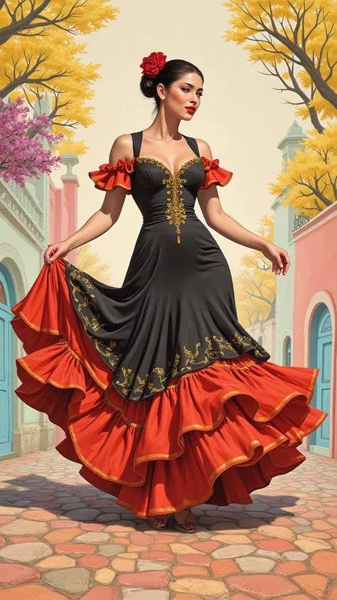 Create a captivating 16K UHD sketch of a mesmerizing flamenco breathtaking fascinating sexy hot cutest one of a kind dancer, a real lifelike embodying elegance and charm. Picture a beautiful, enchanting woman with soft, realistic skin, gracefully posed in ...