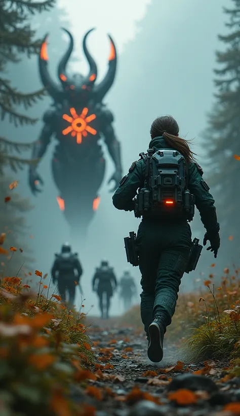 
A 17-year-old cyberpunk female soldier runs forward in a cyberpunk combat suit and is about to fire a high-tech rifle right in front of her. Cyberpunk equipment glows in places, a forested mountainous area, and a large magical beast with luminous organs. ...