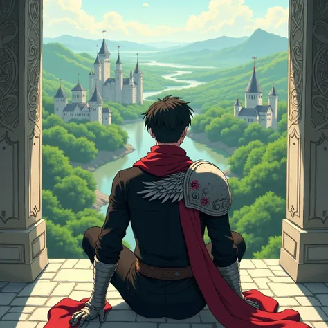 Vinland Saga Animated makoto yukimora series  , Masterpiece , birds , landscapes,ultra diffenition, Calm sunlight , Epic Scenary and nature rivers and fantasy green land with plants and flowers , Medieval , kingdom and castle and villages and , Vinland sag...