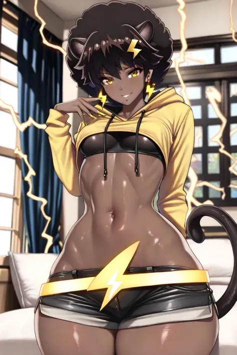 ((Electric Type)) ((Extremely Detailed curvy thick slim fit figure)) ((Extremely Detailed window with Yellow thunderstorm in the background)) ((Extremely Perfect Detailed round Thicc sexy Booty)) ((Extremely Detailed big beautiful beast)) ((Extremely Detai...