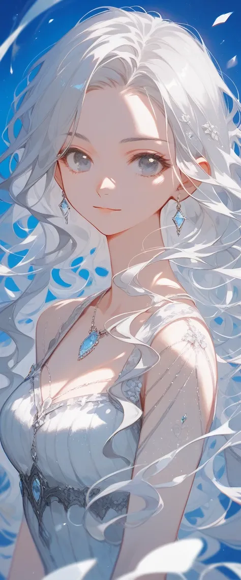  Details, 1 girl, silver hair, long hair, silver eyes, wavy hair, half up hairstyle, Curses and Magic, 