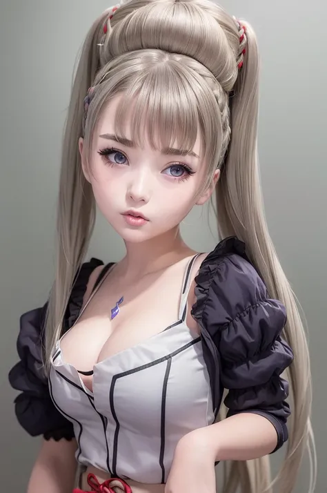 masterpiece,detailed face,MIOBLADE,(1 young girl),((twintail))(big breasts),(white hair:0.7),purple lip,((surprised)),heavy makeup,looking at viewer