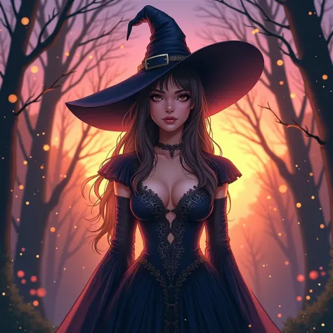 Mysterious　 fantasy　With the dawn on your back　Celebrating the New Year　 beautiful witch　 Beautiful Eyes　 illustration