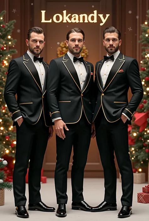  The Lokandy logo is 3 men in black suits and gold trim and name, I want it to have a Christmas theme 