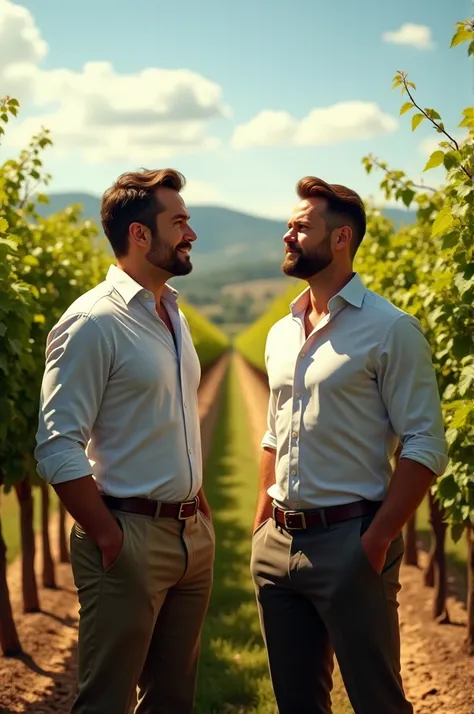 Two handsome men, owners of a vineyard 