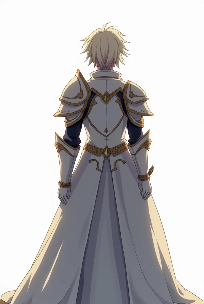 anime, back view of a knight that is taken aback in an awestruck pose, in a white background