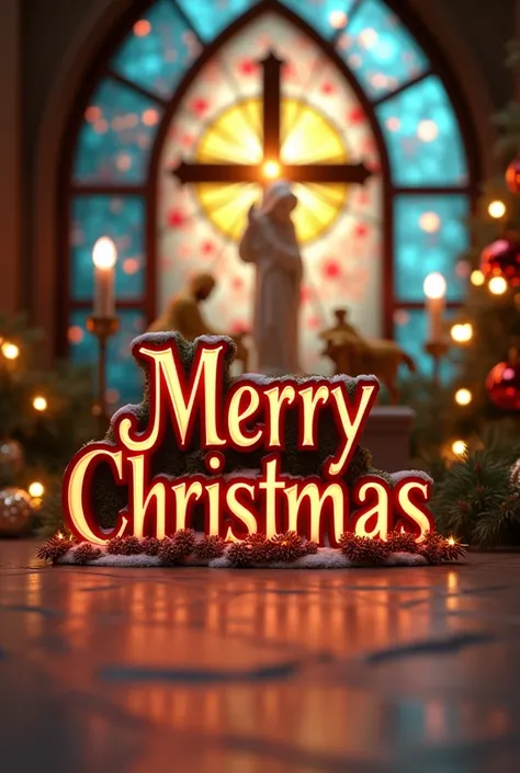 Merry Christmas phrase in 3d with Christian background 