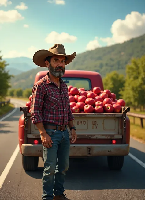 A trucker with a truck full of red apples 