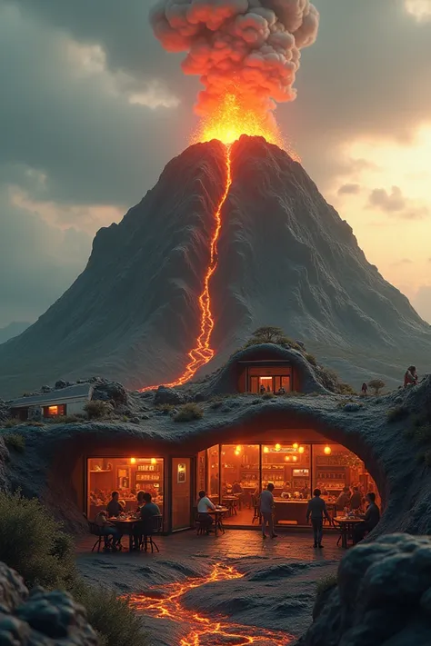 A volcano with a cafeteria 