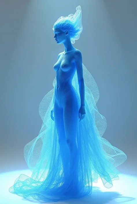 A person made from threads in colour blue with light
