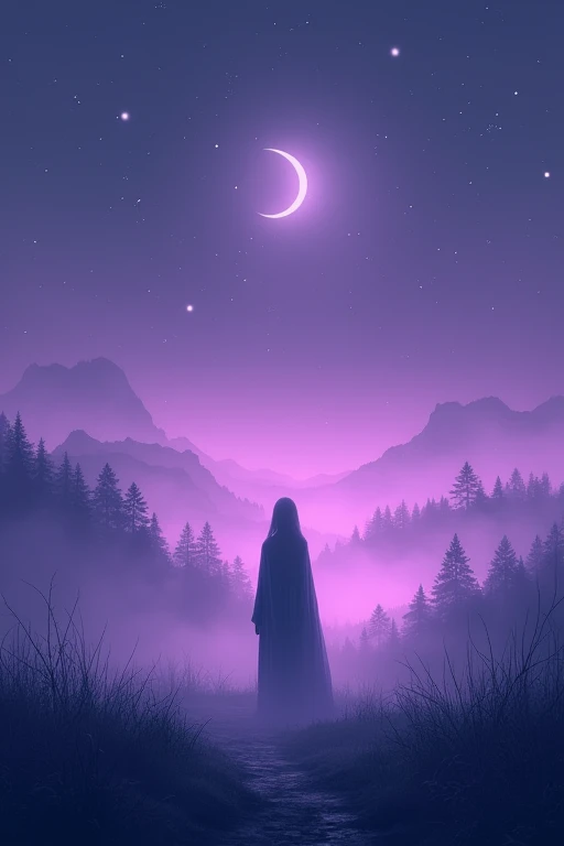 Moon, fog, purple, star, fantasy