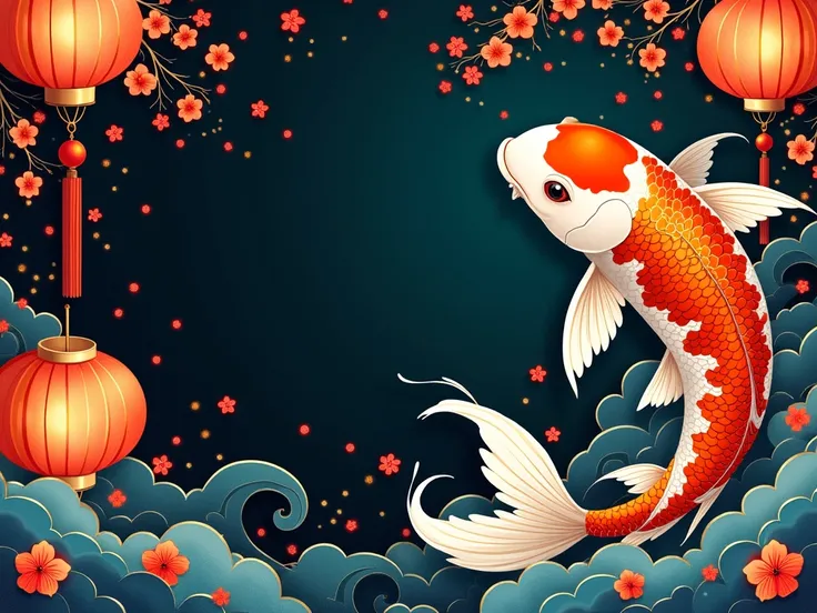 I want to a cover about lunar new year with the koi fish in the right corner and have a field to add logo for company