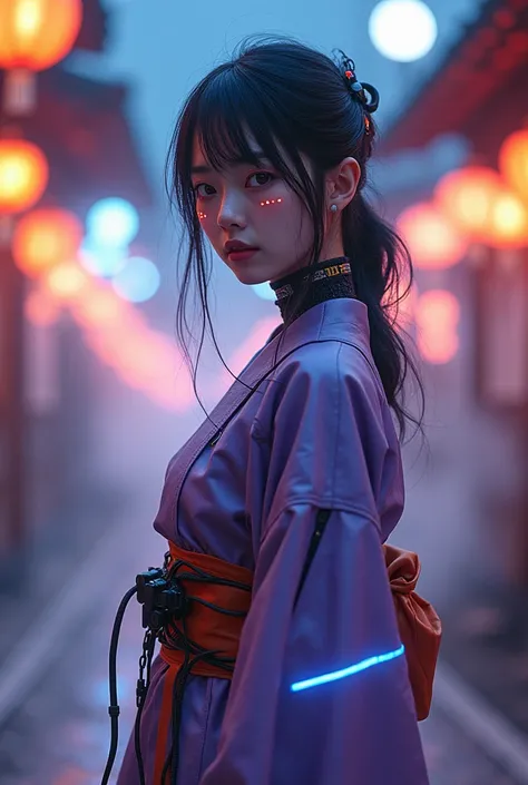 
Prompt content（ Japanese ）

 ・Theme ：
 Realistic lighting with a mixture of natural light and artificial light 。 costumes and backgrounds that look like kimonos incorporating cyborg elements are characteristic, and 、 faces and costumes are required 。


 c...