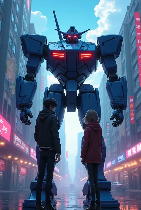 anime scene of two people in a city with a robot, digital cyberpunk anime art, anime cyberpunk art, cyberpunk anime girl mech, cyberpunk anime art, modern cyberpunk anime, digital cyberpunk - anime art, anime mecha aesthetic, badass anime 8 k, best anime 4...