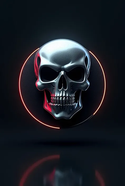 round skull logo futuristic that says word BWR BLACK WHITE ROCK 3D silver black red blue