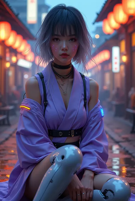 
Prompt content（ Japanese ）

 ・Theme ：
 Realistic lighting with a mixture of natural light and artificial light 。 costumes and backgrounds that look like kimonos incorporating cyborg elements are characteristic, and 、 faces and costumes are required 。


 c...