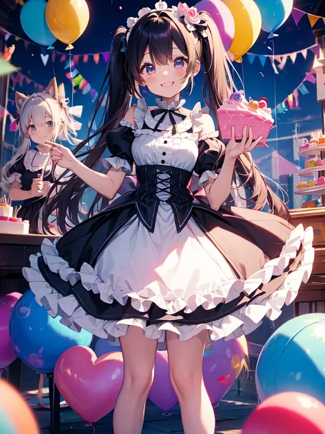  best quality、 smiles、 birthday party 、 birthday cake、 smiles、 Gothic Lolita 、  Pomeranian、soap bubble 、 twin tails、 balloon、colorful 、heart、heart、paint、 Planet、rainbow
.



