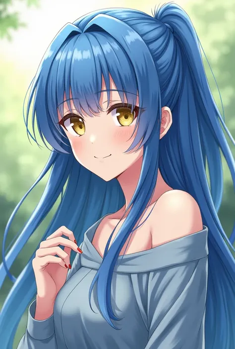 Stunning girl, blue hair, nice pose, {{depth of field}}, extremely detailed girl, illustration, solo, sharp focus, light smile, closed mouth, beautiful detailed eyes, yellow eyes, {{{{{looking at viewer}}}}},{{{{{sharp focus}}}}}, {****}, {{{{{masterpiece ...