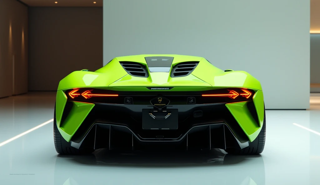 2025 Lamborghini Temerario in lime green  colour back  view in showroom 