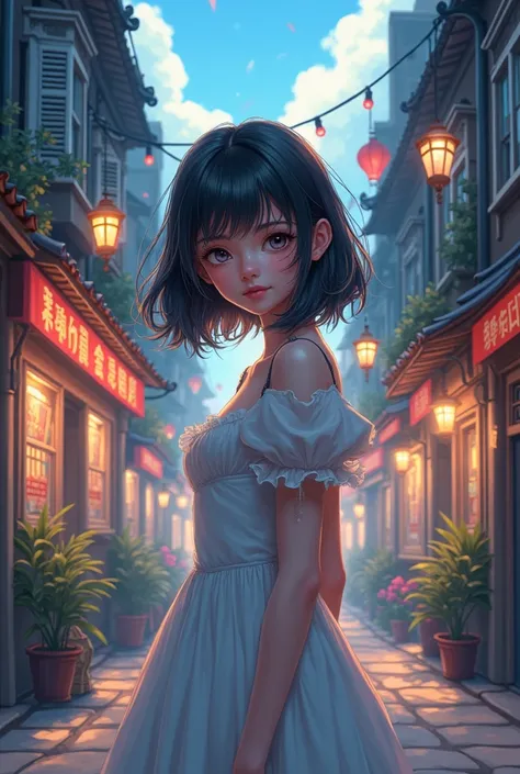 ( masterpiece,  best quality,  ultra detailed : 1.6),  illustration, (single,  a girl,  beautiful and detailed eyes: 1.2), city, street, beautiful, Another world.