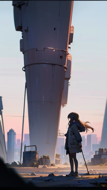  girl standing alone on a desolate land,  "depth field", "bokeh" , anime, anime style, UHD, masterpiece, accurate, anatomically correct, super detail, high details, high quality, best quality, highres, 1080P, HD, 16k