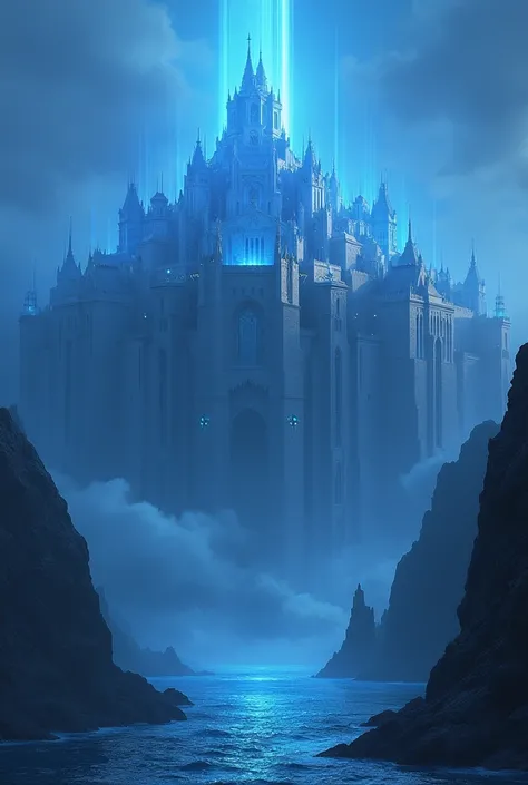 create an awe-inspiring digital painting of a massive fantasy metropolis sat with walls high and large across the city that sits by the ocean, 4k, inspired by kings landing from game of thrones, The city has massive palace draped in blue ethereal light and...