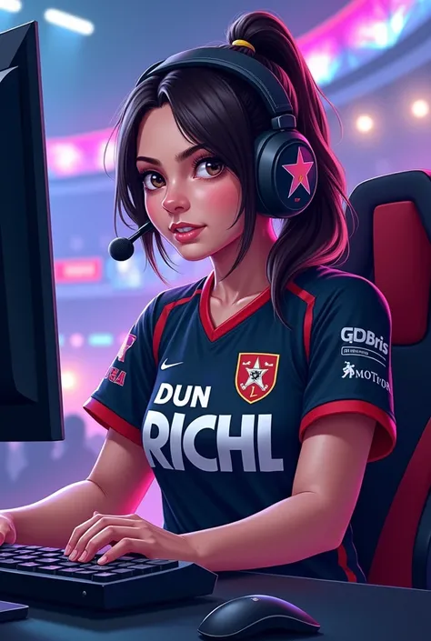 Draw picture of woman player and put name Dun Richl on his t-shirt 