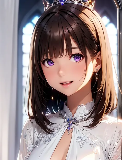  High Definition  ,In 8K,  top quality  ,  Details, semi-realistic anime , D-anime style ,  Smooth Anime CG  ,  One Girl ,  19-year-old Japanese woman on a luxury liner  , (( beauty)), ((silver crown)), slim,modeling,(( antique)),(( white dress that shines...