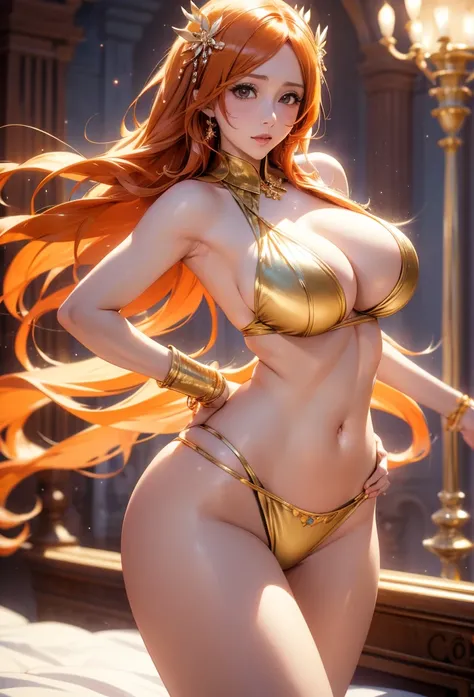 Masterpiece,Solo,One Girl,Orihime Inoue,(Bleach),Perfect Body,Huge Boobs,Huge Large Boobs,Sexy Body Hot,High Quality,High Resolution,Photograph 32K,Ultra Detailed,Ultra HD,Beautiful,Beautiful Girl,Hot Girl,Bedroom,Erotic Girl,Arabianai Dancer Theme,Arabian...