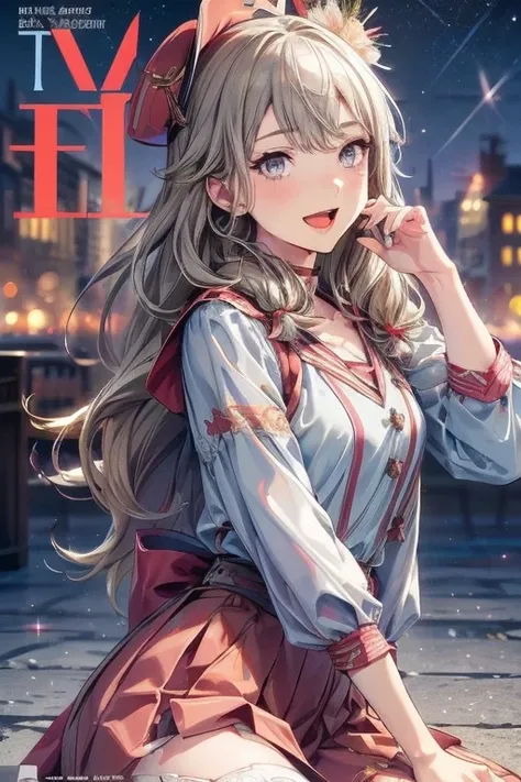 Adult Woman,  Lori face, (masutepiece:1.2, Best Quality), (finely detailed beautiful eye: 1.2), (beautifull detailed face), (perky chest:1.2), (pointed chest:1.1), (captain magazine cover:1.5)，Long dark blonde wavy hair、her thin pubic hair, White and pink ...