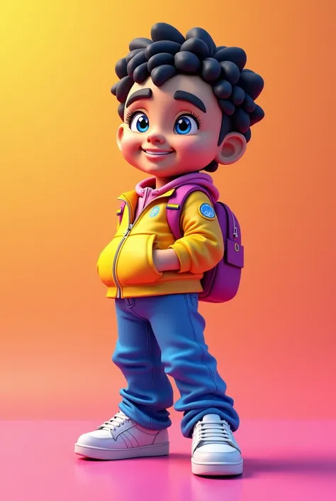 "Create a 3D cartoon character with bold, vibrant colors and shading. The character should be designed to reflect creativity and professionalism. Use strong, eye-catching shades of pink, yellow, and blue, with dynamic 3D effects to give depth and dimension...