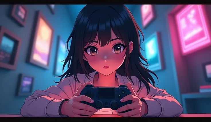 a cartoon style image of a woman holding a video game controller, concept art inspired by Eiichiro Oda, trending on polycount, neogeo, mobile game art, moody dim lighting, box art, woo kim, cover game art, official artwork, videogame cover art, board game ...