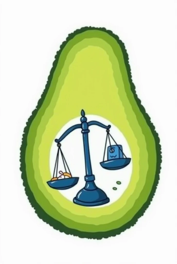 . Create a white background image in which an avocado is drawn and inside the avocado is a medicine, a balance and a heavy weight in blue 
Under it is written Dt/Almanar Mohsen under it is Dietitian in blue  