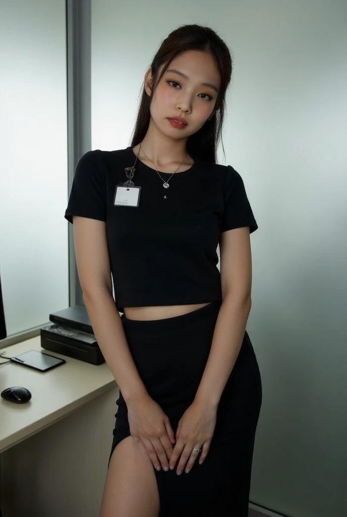 ( woman standing leaning forward in office with buttons open:1.3、Bow:1.3)、(Realistic、 as in the picture 、live-action、8k, Realistic,  RAW photo,  Max image  : 1.4),   SLR camera、 RAW photo,   best quality , Realistic,  very detailed CG Unity 8k wallpaper,  ...