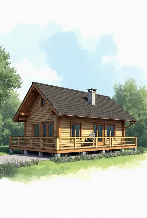 Jaimerais que vous me faites un dessin 3D dun chalet de 10m de long et 5m de large. Avec seulement une porte au côté latéral. Un mur de 1m entoure le chalet et des grillages au dessus de ce mur. La hauteur du chalet est de 3m avec toiture en pente.