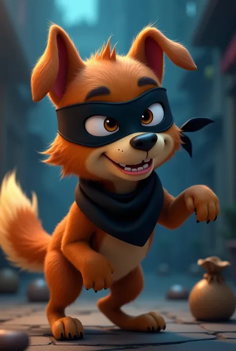 I want an animated picture of a dog wearing a mask like a bandit or a thief