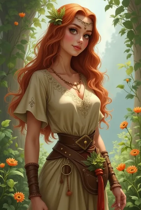 Create me an image.

ELARA-Kind-hearted and optimistic, she believes in the goodness of people. However, her naivety sometimes leads her into trouble. excels in herbalism and potion-making, with a talent for healing. She has a unique gift for sensing emoti...