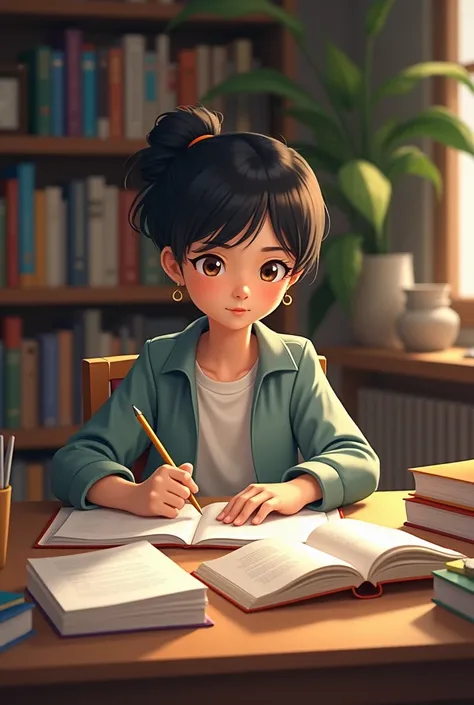 Realistic photo of a student studying Chinese. I need the photo for my flyover