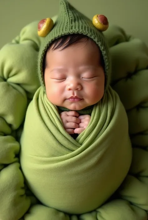 foto studio baby Newborn berbalut kain berbentuk alpukat , bayi indonesia, realistis, foto asli