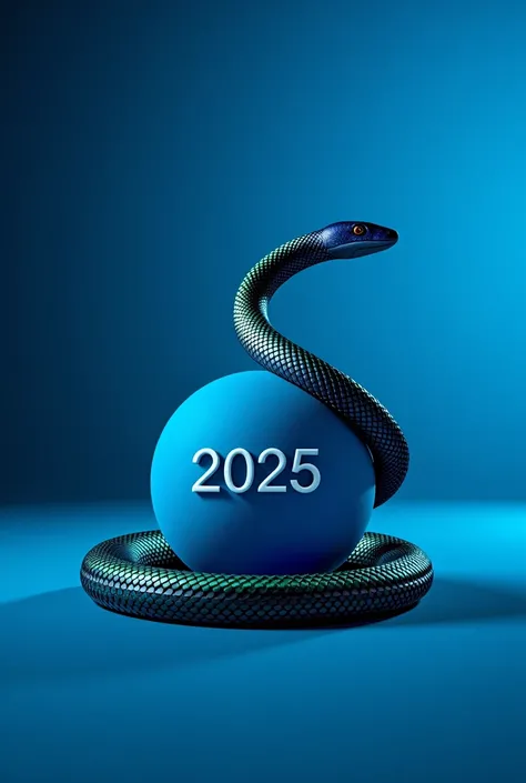 2025, Year of the Snake, ((A snake is wrapped around blue sphere:1.5)), Overall blue image, 2025 logo included,